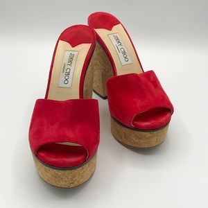 🎉🌟HOST PICK🌟 🎉 JIMMY CHOO Suede Platform Wedges  Sandals Red 37